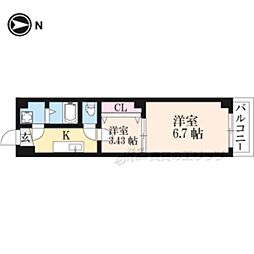 朱雀館 2Kの間取図画像