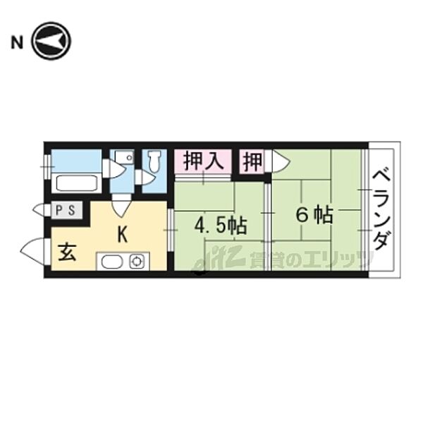 大黒屋マンション 305｜京都府京都市山科区安朱馬場ノ東町(賃貸マンション2K・3階・30.00㎡)の写真 その2