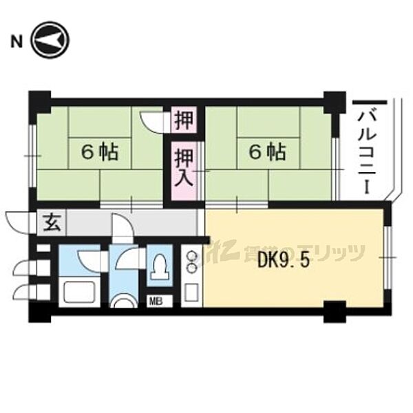 京都府京都市山科区勧修寺瀬戸河原町(賃貸マンション2DK・3階・47.00㎡)の写真 その2