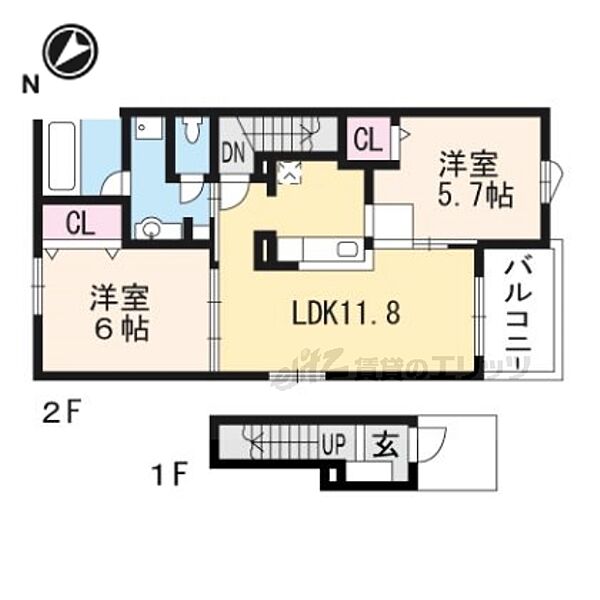 滋賀県大津市仰木の里東８丁目(賃貸アパート2LDK・2階・56.68㎡)の写真 その2