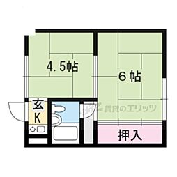 北大路アパート 2階2Kの間取り