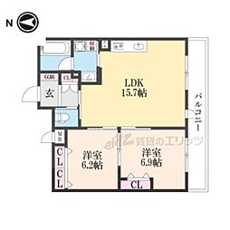 インサイトルポ山科新十条 2LDKの間取図画像