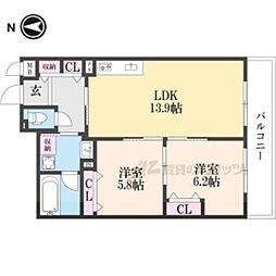 インサイトルポ山科新十条 2LDKの間取図画像