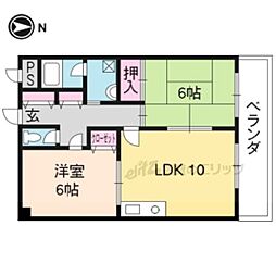 ラフィーネ山科 2階2LDKの間取り