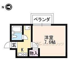 御陵シャトー朝日 1Kの間取図画像