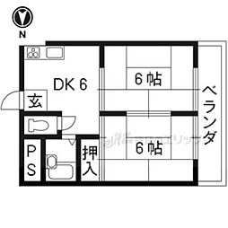 パレス稲荷 2DKの間取図画像