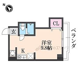 ロイヤル河原町五条 ワンルームの間取図画像