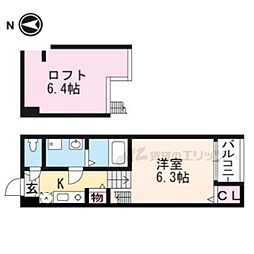ブライトヒルズ椥辻 1Kの間取図画像