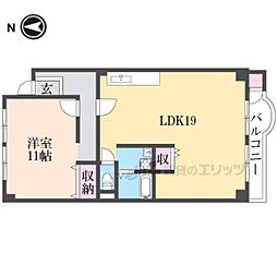 山科音羽マンションA棟 1LDKの間取図画像