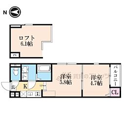 ハーモニーテラス深草東伊達町 2Kの間取図画像