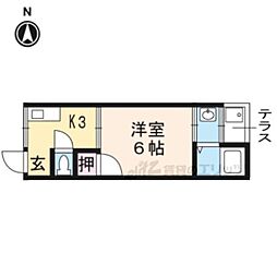 日生ハイツB棟 1Kの間取図画像