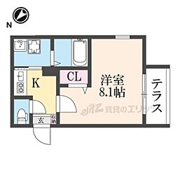 京都市山科区栗栖野華ノ木町アパート 1Kの間取図画像