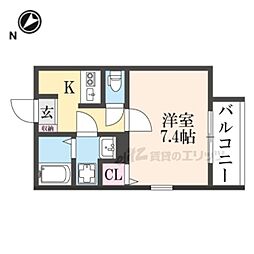 京都市山科区栗栖野華ノ木町アパート 1Kの間取図画像