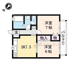 サン,ハイツ(HAMA) 2DKの間取図画像
