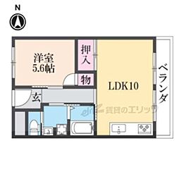 山科市営住宅2棟東館 1LDKの間取図画像