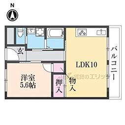 山科市営住宅2棟東館 1LDKの間取図画像