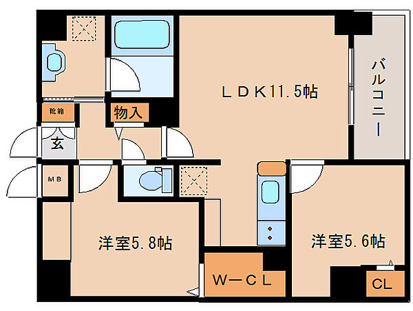 奈良県奈良市三条大宮町(賃貸マンション2LDK・4階・55.19㎡)の写真 その2