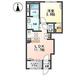 新発田市富塚町2丁目アパート 1LDKの間取図画像