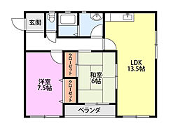 メゾンハヤカワ 2LDKの間取図画像