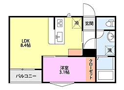 ラテ古町 1LDKの間取図画像