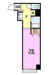 プレジール野中 1Kの間取図画像