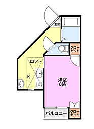 SAJA'91B棟 1Kの間取図画像