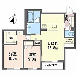 新潟市中央区上所中1丁目マンション 2LDKの間取図画像