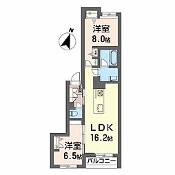 新潟市中央区上所中1丁目マンション 2LDKの間取図画像