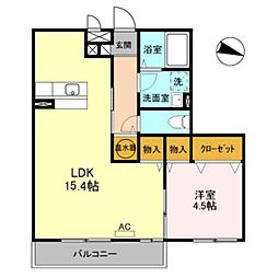リヴェール山田 1LDKの間取図画像