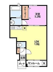 アウル1号館 1LDKの間取図画像