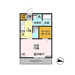 プチボヌール 1Kの間取図画像