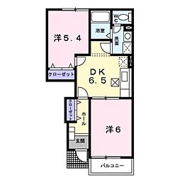 グローリアス1棟 2DKの間取図画像