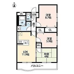 ヴェルジュ新飯田 3LDKの間取図画像