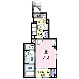 ライズひまわり 1Kの間取図画像
