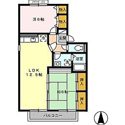 セジュール若葉 2階2LDKの間取り