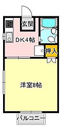 シティ西新B 1Kの間取図画像