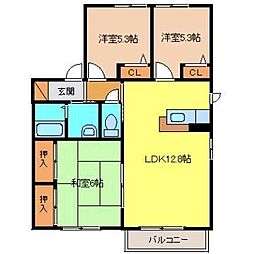 コーポ・ニュートリノB 3LDKの間取図画像