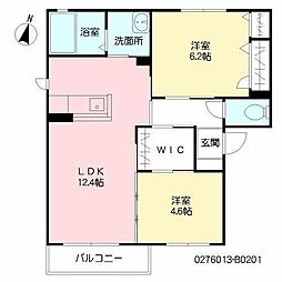 プロムナードA 2LDKの間取図画像