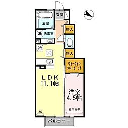 ドエル古賀A 1LDKの間取図画像