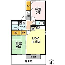 サンセールカンザキB 2LDKの間取図画像