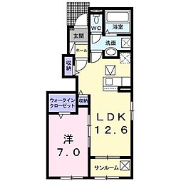 サンシャインマキD 1LDKの間取図画像