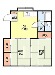 カーサベルポンテB棟 2DKの間取図画像