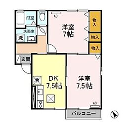 フォンティーヌ白銀A 2DKの間取図画像