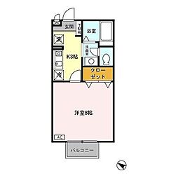 サフランB 1Kの間取図画像