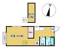 仙台市営南北線 旭ヶ丘駅 徒歩9分の賃貸アパート 2階ワンルームの間取り