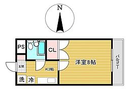 サンシャレィ中島丁 1Kの間取図画像