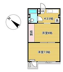 門前町マンション 2Kの間取図画像