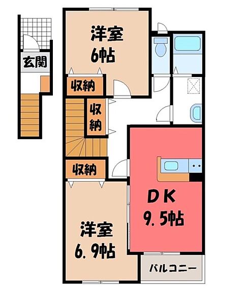 テラス・ミキ ｜栃木県宇都宮市一条4丁目(賃貸アパート2DK・2階・59.19㎡)の写真 その2