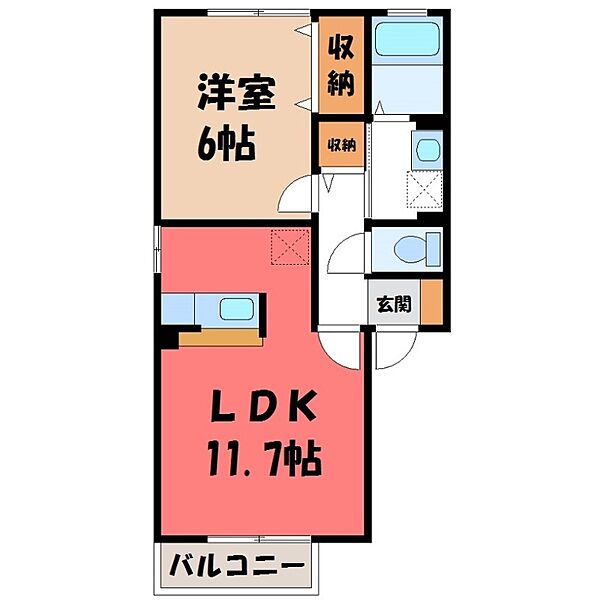 エクレシア泉 A ｜栃木県真岡市荒町3丁目(賃貸アパート1LDK・1階・41.26㎡)の写真 その2