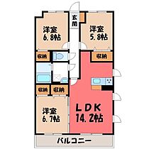 八幡山公園ザ・レジデンス B  ｜ 栃木県宇都宮市八幡台（賃貸マンション3LDK・2階・76.39㎡） その2